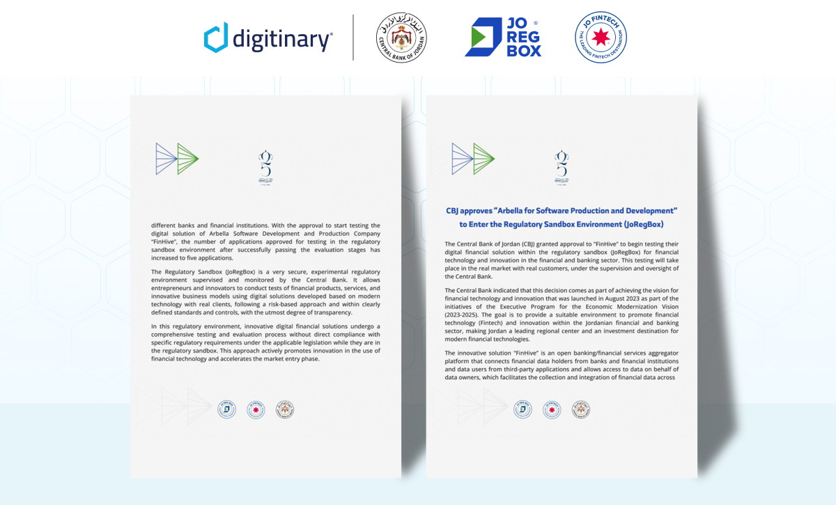 Digitinary Becomes the First Jordanian Company Accepted into JoRegBox as an Open Banking and Open Finance Aggregator